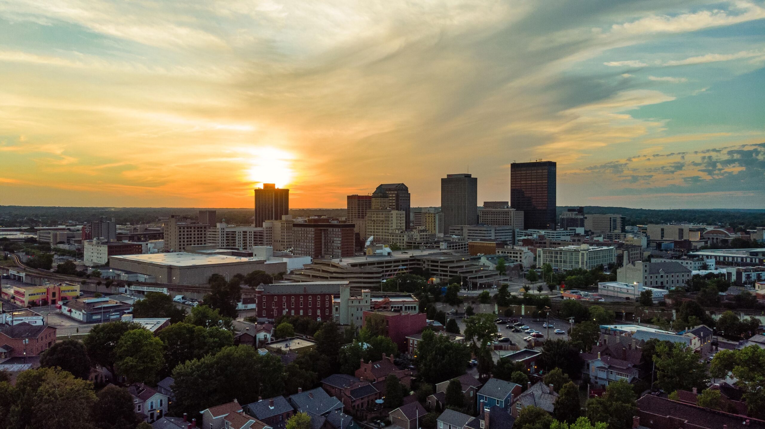 Aerial view of the skyline.